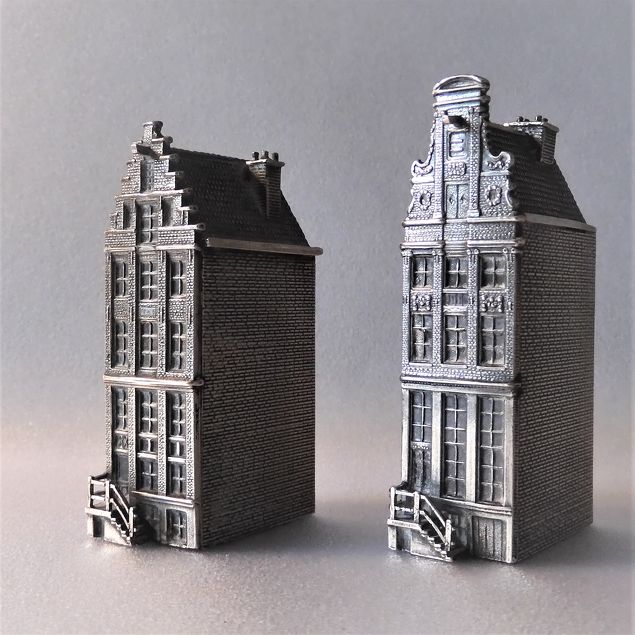 Zilveren miniaturen van grachtenpanden Herengracht Amsterdam