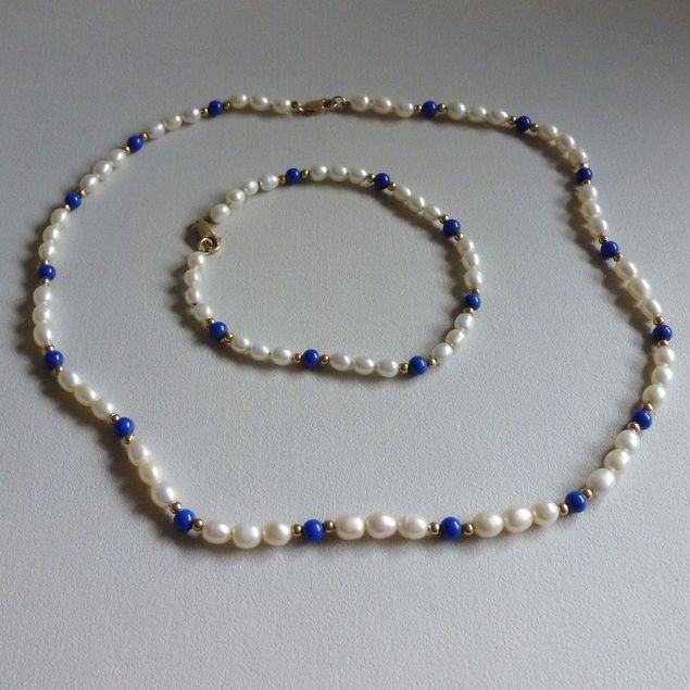 Cultive parelset met goud en Lapis lazuli