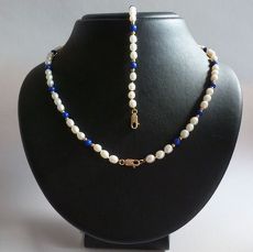 Cultive parelset met goud en Lapis lazuli