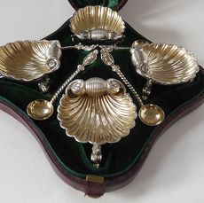 Engels zilveren kaviaar / amuse set in etui 